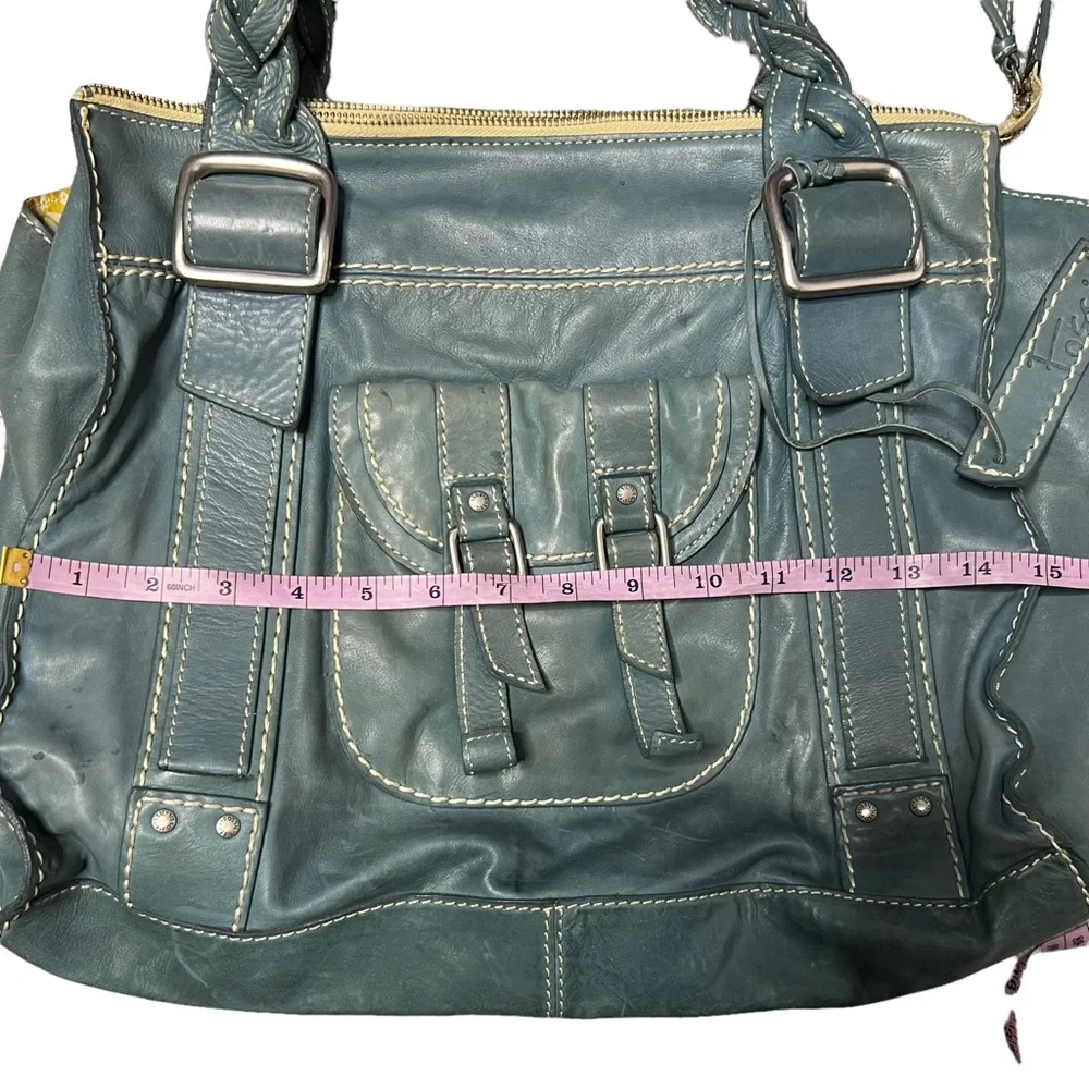 FOSSIL BLUE LEATHER SATCHEL - Picture 11 of 16